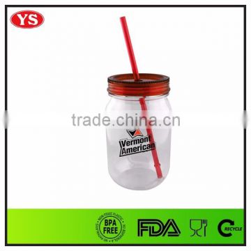 Customize 25 ounce Plastic single wall acrylic mason juice jar with straw