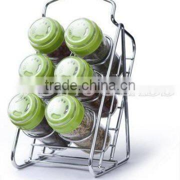 SINOGLASS 6 Pcs Glass Spice Jars Set With Stand