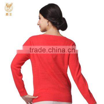 V Neck Crystal Cashmere Sweater, Ladies Red Special Collar Sweater photo-2