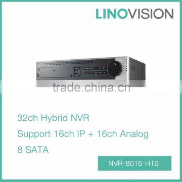 Professional 32CH Hybrid 2U H.264 8 SATA NVR, support Support 16ch IP + 16ch Analog