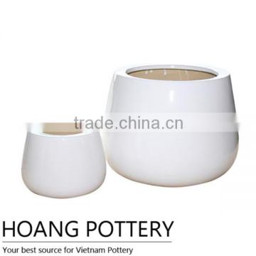 Squat White Glazed Ceramic Flower Pot Indoor Decoration