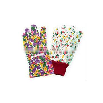 cotton drill polka dotted-printed cotton gardening gloves