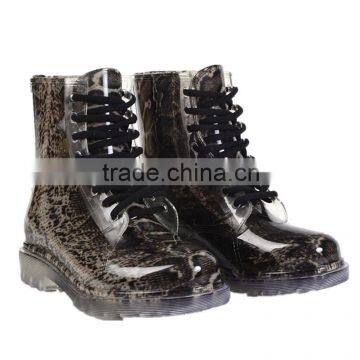Lace-Up Women's PVC Rain Boots Water Resistant Rain Shoes Snake Skin Printed Waterproof Ladies galoshes