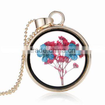 Wholesale cheap MOQ 12pcs gold jewelry sweater chain real flower Plant specimens wishing bottle pendant necklace chain