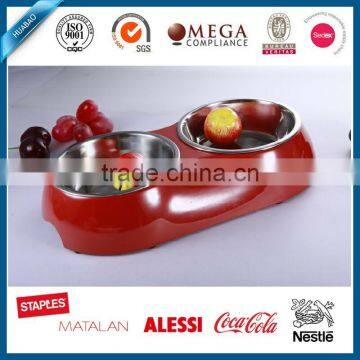 High Quality Stainless Steel 18/8 Pet Bowl With Melamine Base, Double Dog Bowl for Both Water and Food