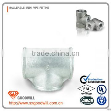 UL/FM galvanized hardware malleable iron pipe fittings beaded tee