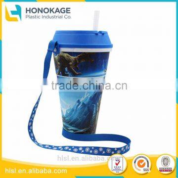 All in One Snacking And Drinking Movie Display Cup with Straw, IML Custom Logo Printed Drink Cup with Straw