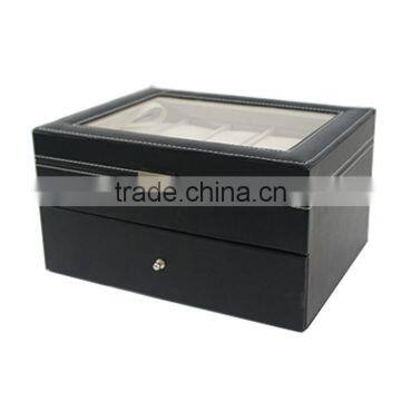 Store More Watch Box Large 20 Mens Black Leather Display Glass Top Jewelry Case Organizer photo-2
