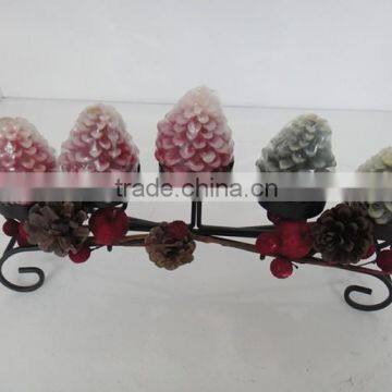 New Design Christmas Decoration Pine Cone Metal Candle Centerpiece Wrought Iron Candle Holder photo-3