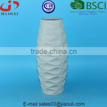 Matte grey Ceramic Vase with Embossed Wave Design