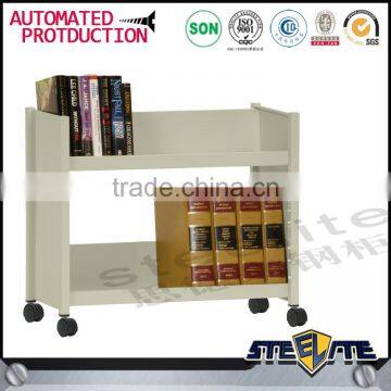Cold Rolled Steel Plate Library Furniture 3 Tier Book Trolley Mobile Double Sided Books Cart photo-6