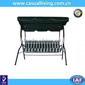 3 Person Striped Adjustable Tilt Canopy Metal Swing