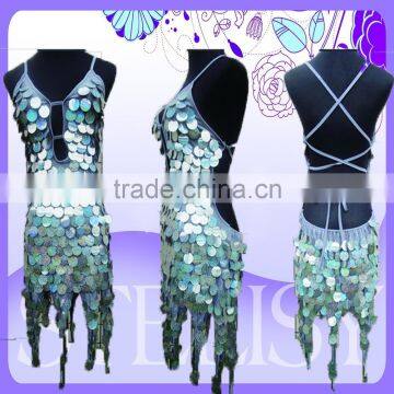 STELISY Fashion Latin dance dresses,ladies sexy silver sequins Latin dresses