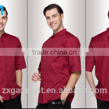 OEM Fashion Designer Poly Cotton Red Hotel Men Jacket Chef Uniform