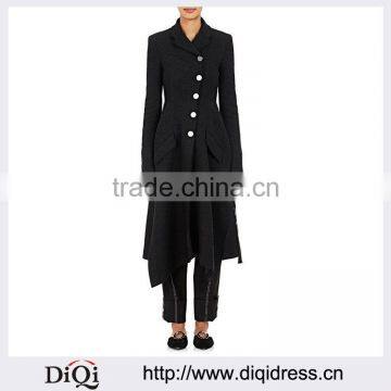 Customized Lady Apparel One-button Sleeves Double-breasted Back-tie Long Coat(DQM028C)