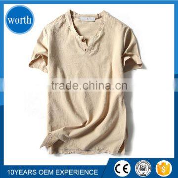 T-shirt for Men With Linen and Cotton V Neck Short Sleeve Casual Style photo-2