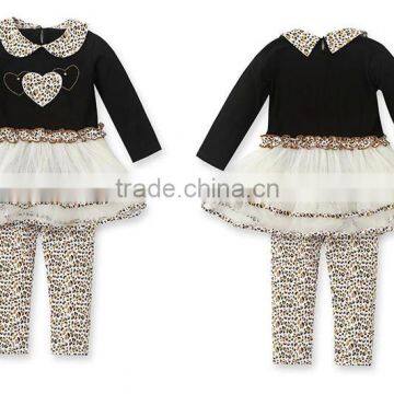 Wholesale clothing baby clothes New Arrival baby girls boutique leopard heart shap dress with leggings 2pcs outfits