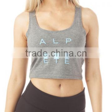 2016 New Arrival Women's Crop Top Printed Grey 5% Elastane 95% Cotton Fitness Tank Top Slim Fitted Gym Tank Top Crop Tee