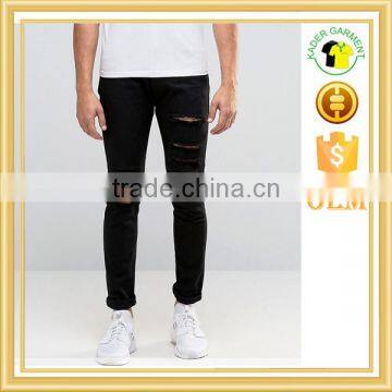 2016 Mens Stretch Skinny Jeans Distressed Denim Jeans In Black