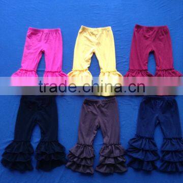 XF-091 cheap baby girls solid Age group cotton triple ruffle icing legging pants
