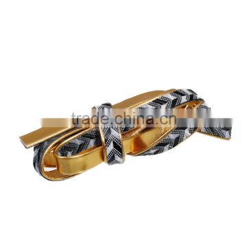 Black&White Pattern Gold Flat PU Leather Cord 10mm