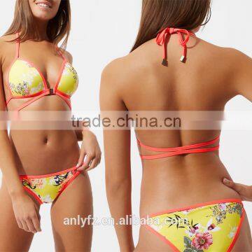 2017 Sexy Women Foral Printed Bikini Set Swimwear Cut Out Triangle Swimsuit