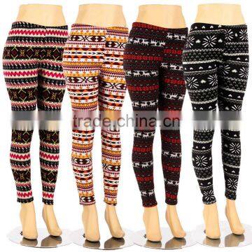 Plus Size Fur Lined Leggings Tribal Winter Print Thick Stretch Pant 1X 2X 3X 4X