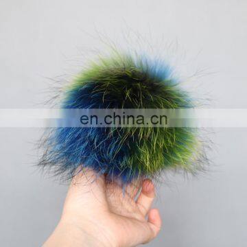 High quality rainbow raccoon fur pom pom ball with elastic