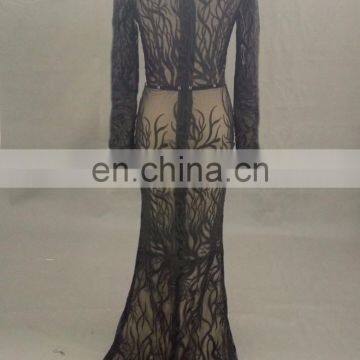 Sexy See Through Black Lace Mermaid Evening Dress With Detachable Train photo-4