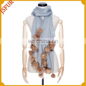 2014 New style mink fur pom poms wool knitted scarf