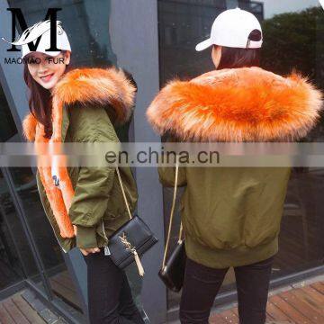 2016 Women Hooded Winter Military Raccoon Fur Hooded Bomber Jacket With Fur Lining photo-4