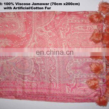 Paiseley Design Shawl With Fur Balls in Mexico photo-6