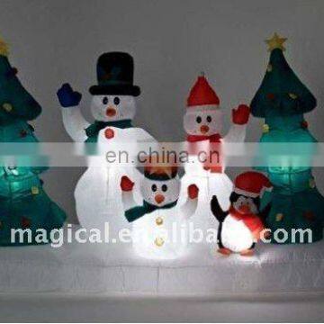 inflatable snowman and christmas tree