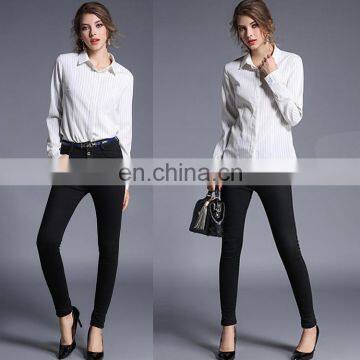 OEM Casual Fashion Women Shirts Long Sleeve White Striped Office Shirt photo-5