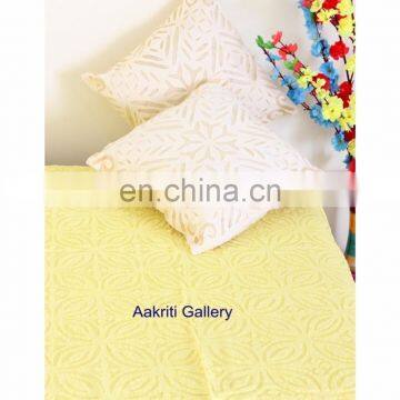 Indian Quilt Cover Cutwork Single Bedspread Quilt Throw Indian Yellow Color Handmade Ethnic Kantha Bedspread