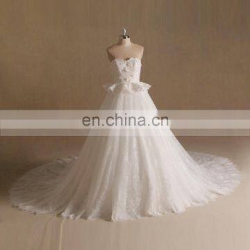 Princess Puff A-line Sweet Heart Flowers Beads Lace Wedding Dress Long Train