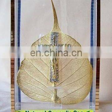 Gold Plated Natural Peepal Leaf Cross