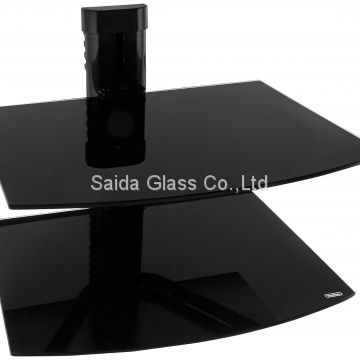 5mm black silk printing strengthened tempered glass shelves for Games Consoles, Surround Speakers Floating Shelf