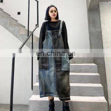 TWOTWINSTYLE Hit Color Denim Dress For Women Square Collar Spaghetti Strap Sleeveless Dresses Female photo-2