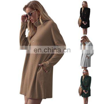 LAITE D2164 amazon best seller autumn&winter women fashion casual dresses ladies high collar o-neck plus size dresses