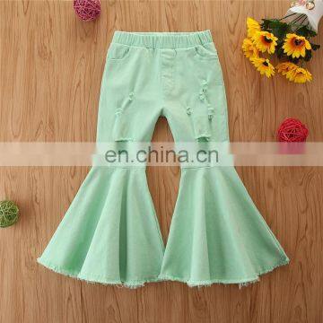 2020 Kids Girl Bell Bottom Pants Ripped Hole Denim Pant Baby Girl Fashion Solid Trousers Wholesale Long Pant photo-3