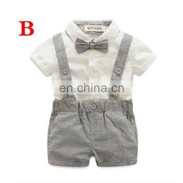 2019 SUMMER KIDS Gentleman Bowknot Blouse With Suspender Shorts 3PC SET Newborn Baby Clothing Sets photo-2
