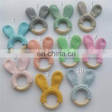 Safe Kawaii Bunny Ear Ring Cotton Yarn Hand Crochet Rattle Teether Toy photo-6