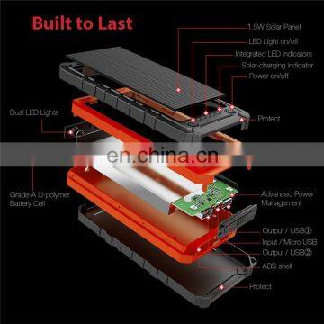 2019 New Style Solar Power Bank Charger 10000 Mah Waterproof With Flashlight