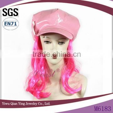 Hot sale cheap fashion long pink party hats with hair attached