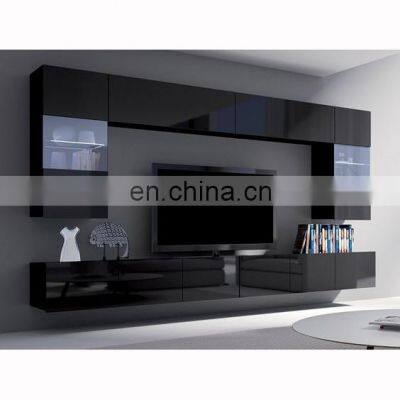 High Gloss Pure Black MDF TV stands and books large storage Living Room Cabinets