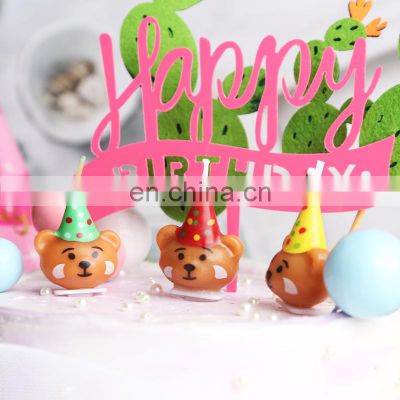 4Pcs/Pack Birthday Cake Candle Cute Hat Mini Bear Decoration Candle For Kid's Birthday Party Creative Scented Candle