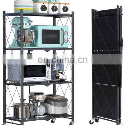 4 Tier Heavy Duty Foldable Metal Rack Garage Kitchen Storage Shelving Unit Wheels Moving Easily Organizer Shelves Holder