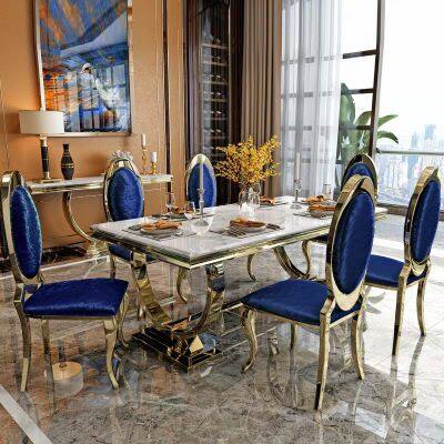 Luxury Marble Dining Table European Style Furniture Dining Room Table Set Stainless Steel Base Dining Table photo-2