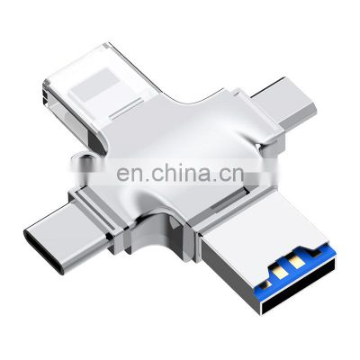 Custom USB 8GB16GB 32GB 64GB 4 In 1 USB Type-C Pendrive 128GB Flash Memory 4 In 1 OTG USB Flash Drive